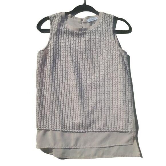 Calvin Klein Tunic Top Blush Pink Sheer Layered Waffle Textured Sleeveless Sz XS - Picture 10 of 10